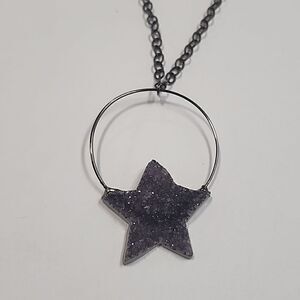 Purple Druzy Star Pendant Necklace Gunmetal Gray
